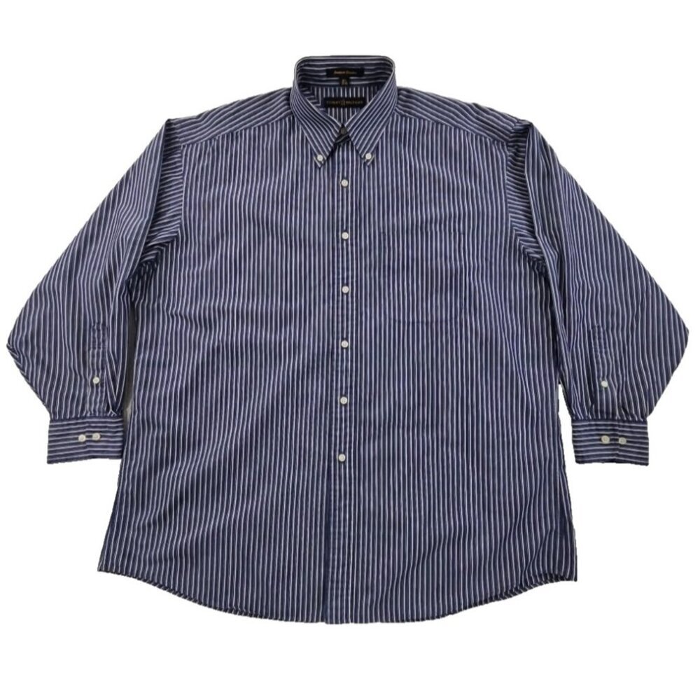 Tommy Hilfiger American Classics Shirt 16 1/2 x 32-33 Blue White Stripes EUC